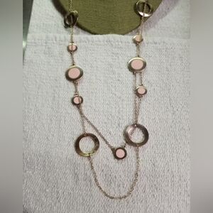 Goldtone pink circles chain necklace long